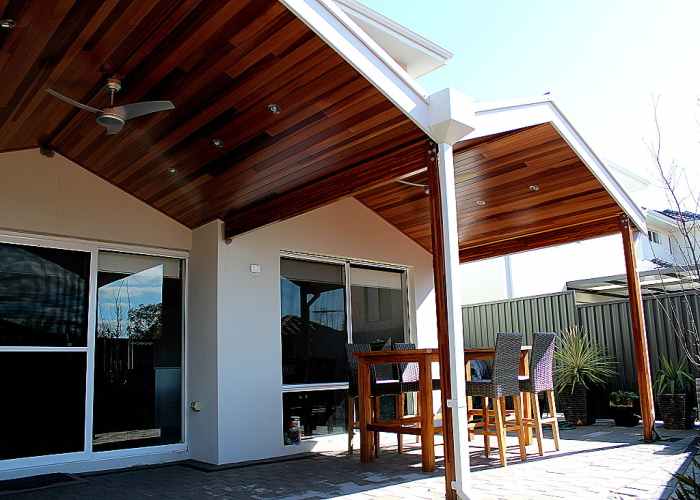 Double gable timber patio with cedar lining